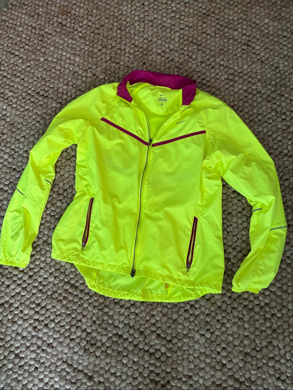 Nike Women's High-Visibility Neon Yellow Utility Jacket with Pink Accents